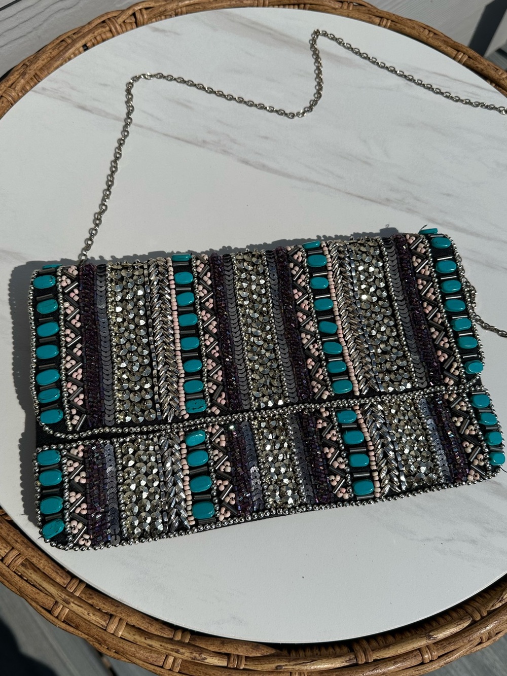 Beaded clutch with straps
